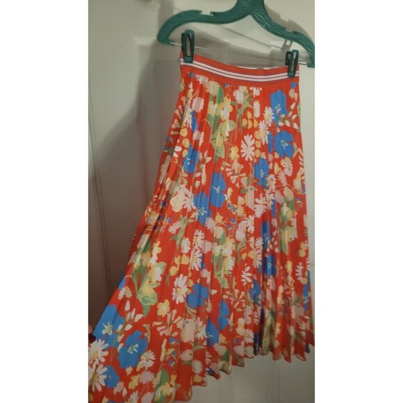 Twisted Wunder Lond Colorful Loud Floral Maxi Pleated Skirt Elastic Waist Sz 2 - Picture 8 of 9